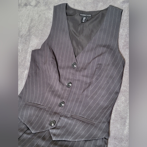 Sincerely Jules Pinstripe Pleated Mini Vest Dress Women's M Y2K Preppy LIKE NEW - Picture 7 of 12